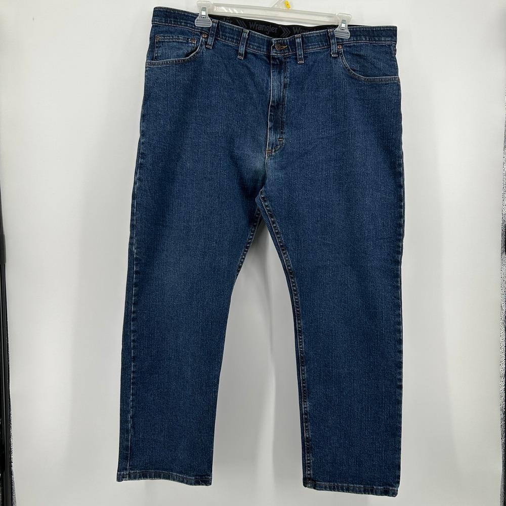 Wrangler Mens 44x30 Dark Wash Comfort Flex Waist Straight Leg Jeans 96CFWSW Blue